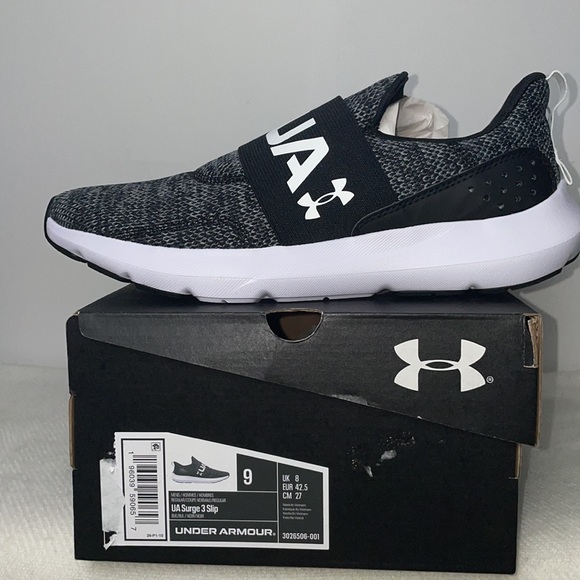 Under Armour Surge 3 Slip On Mens Running Shoes Black White - Picture 4 of 5